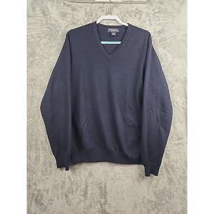Brooks Brothers Men's Merino Wool‎ Blend Sweater Size Large Blue V-Neck Golf